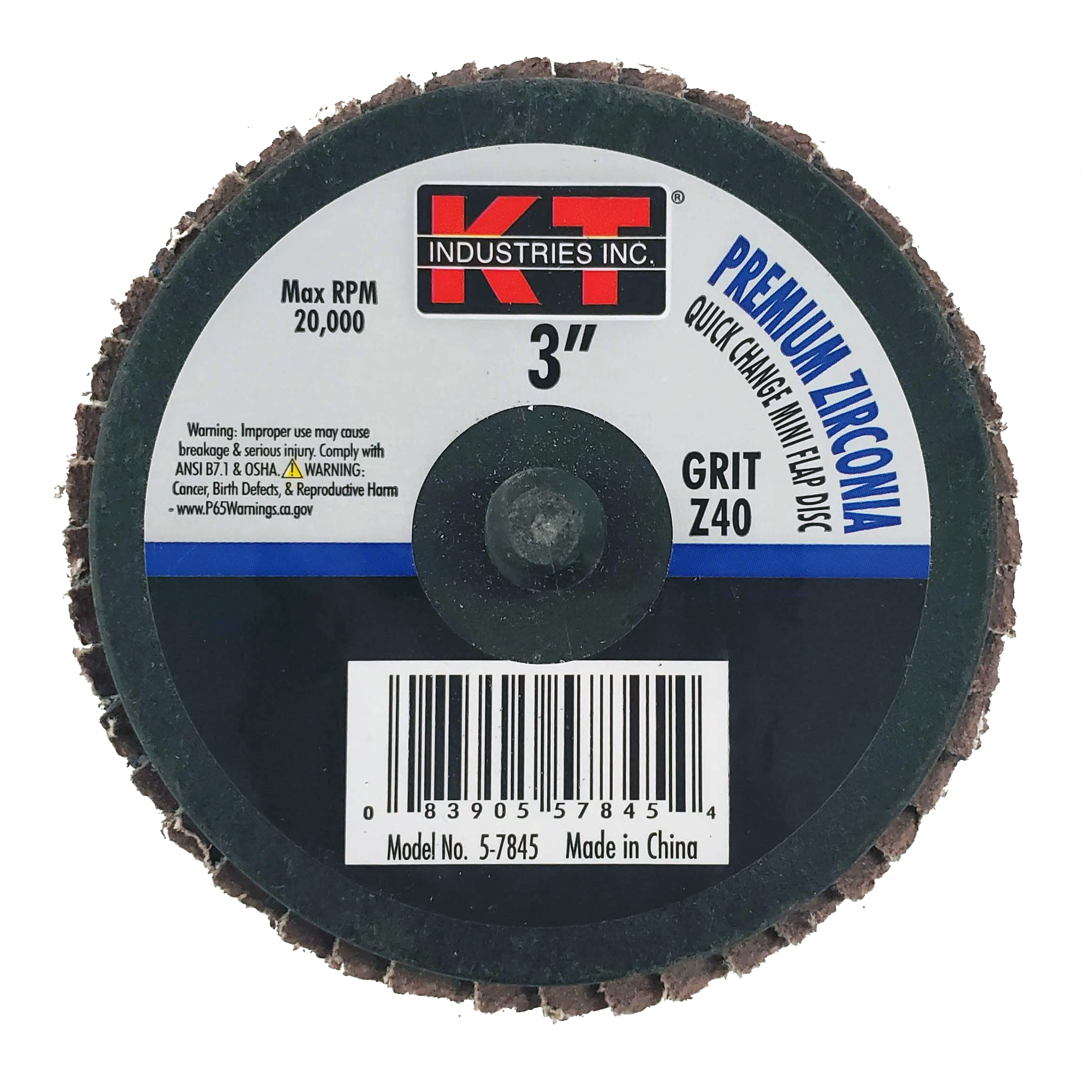 K-T Industries Mini Flap Disc — 3in., 40 Grit, Blue Zirconia, Model# 5-7845